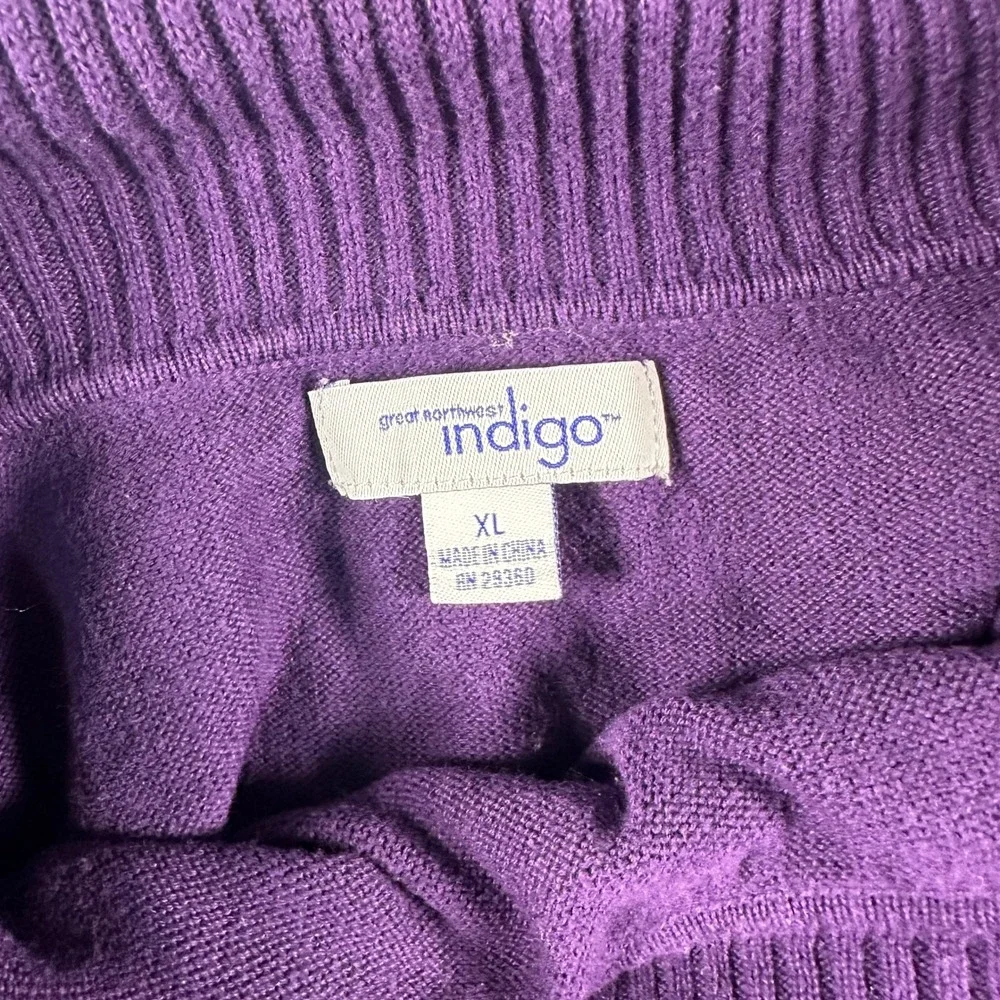Great Northwest Indigo Womens XL Purple Asymmetrical Button Neck Knit Sweater